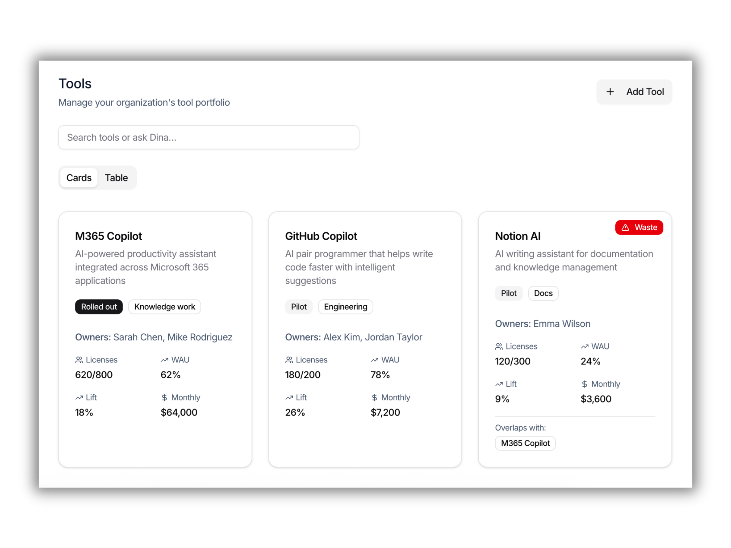 Tools overview cards