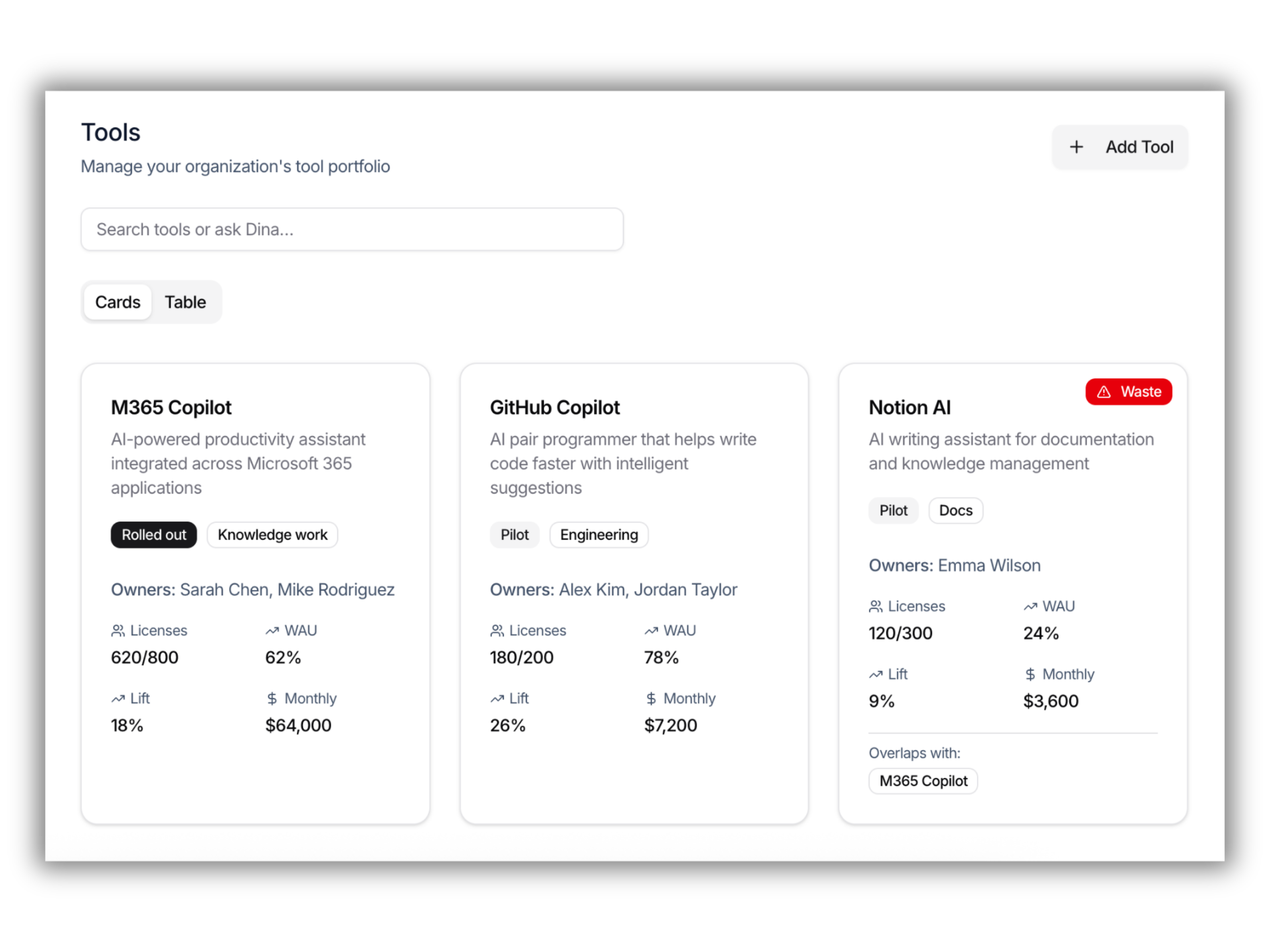 Tools overview cards